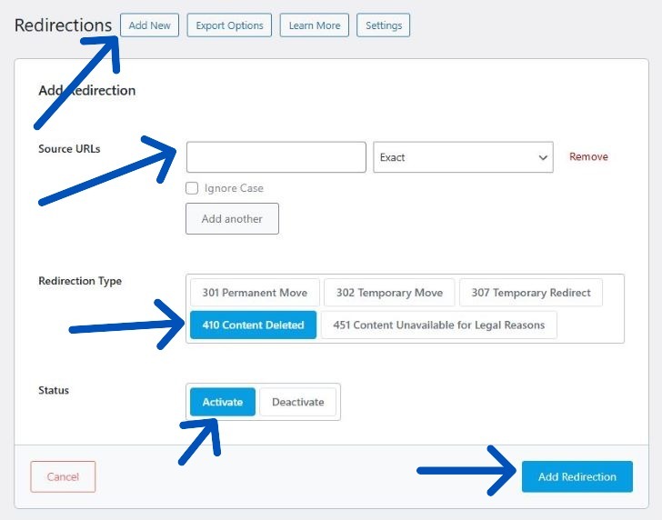 Rank Math Bulk Import 410 URLs